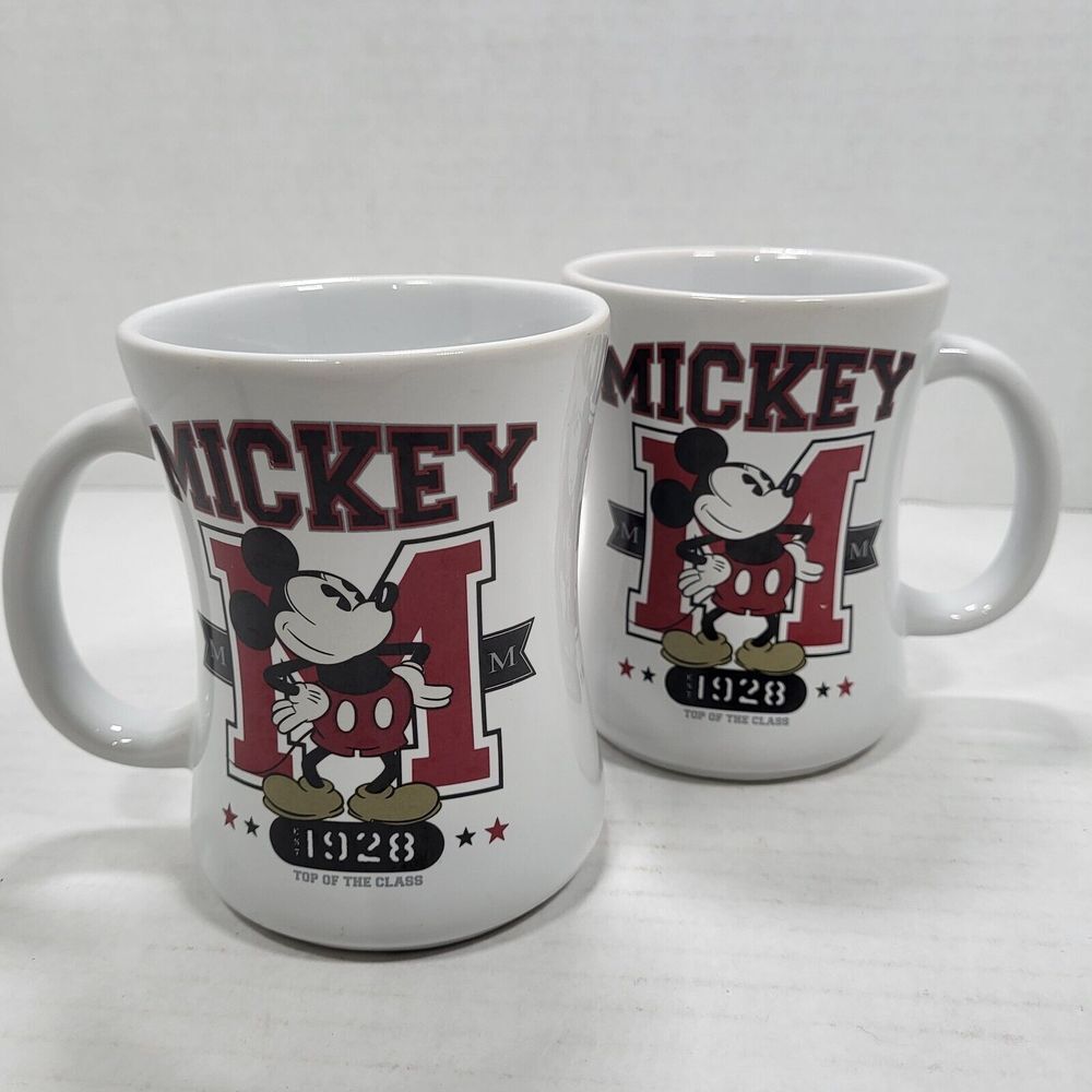 Disney Store Exclusive Mickey Mouse 14oz White Coffee Mugs Top of the Class 1928
